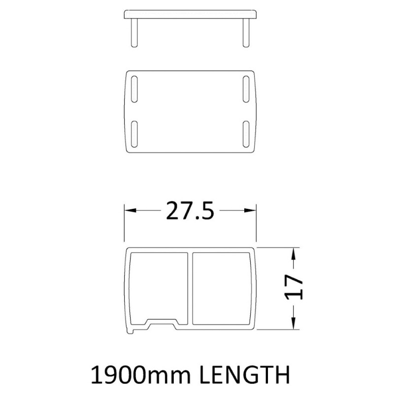 1900mm Profile Extension Kit for Rene Enclosures 6mm - Chrome - Technical Drawing