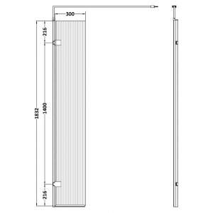 300mm (w) x 1850mm (h) Fluted Return Swing Screen - Brushed Pewter - Technical Drawing