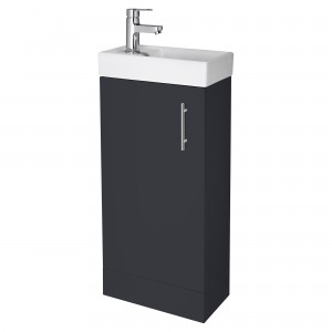 Vault Floor Standing Single Door Compact Vanity Unit with Ceramic Basin 400mm - Soft Black