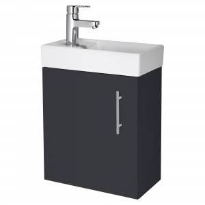 Vault Wall Hung Single Door Compact Vanity Unit with Ceramic Basin 400mm - Soft Black