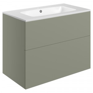 Yamagata 815mm (W) x 618mm (H) x 460mm (D) Wall Hung 2 Drawer Basin Unit & Basin - Matt Olive Green