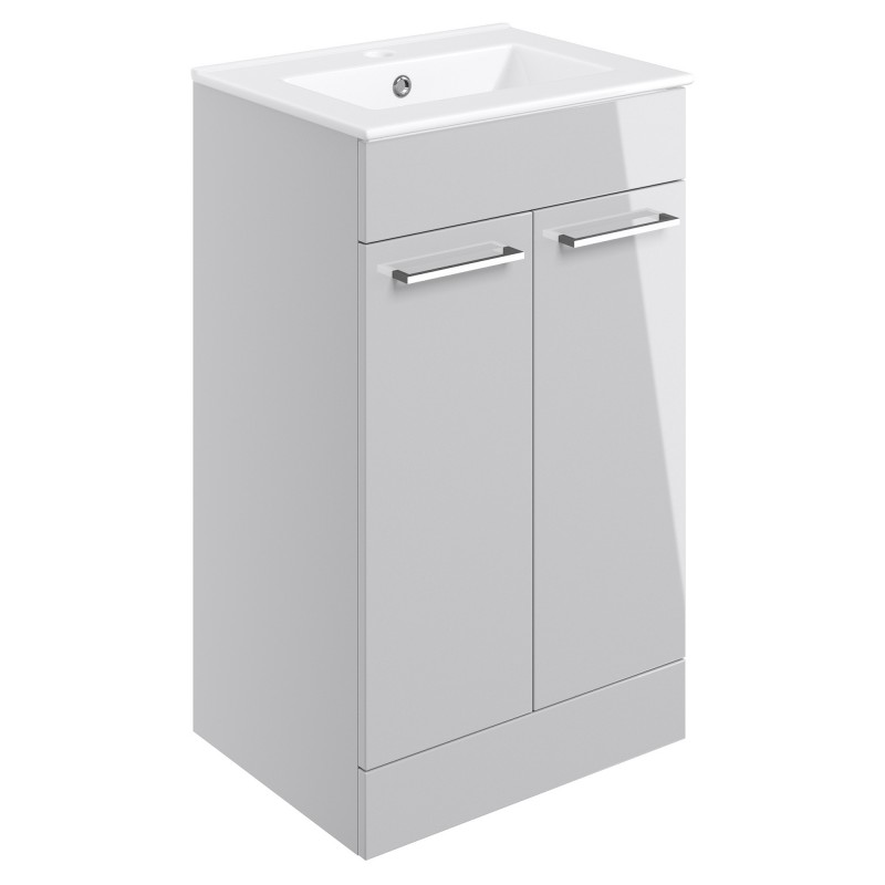 Naha 510mm(w) Floor Standing 2 Door Basin Unit With Basin - Grey Gloss