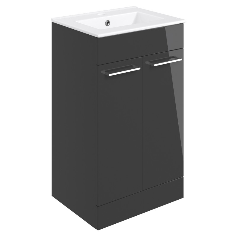 Naha 510mm(w) Floor Standing 2 Door Basin Unit With Basin - Anthracite Gloss