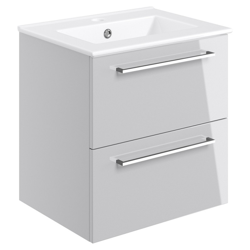 Naha 510mm(w) Wall Hung 2 Drawer Basin Unit With Basin - Grey Gloss