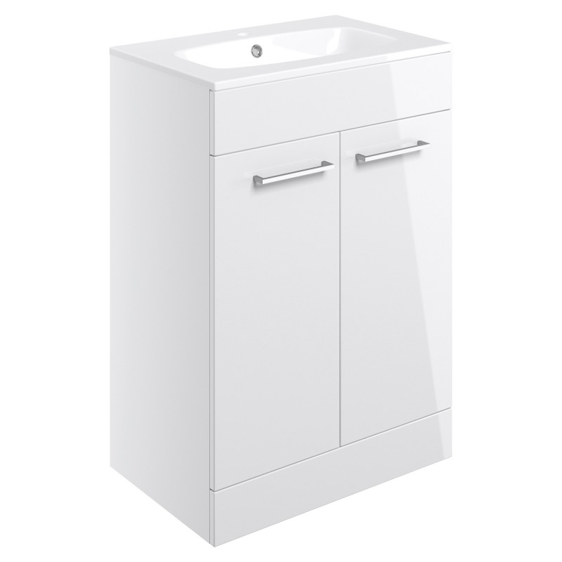 Naha 610mm(w) Floor Standing 2 Door Basin Unit With Basin - White Gloss