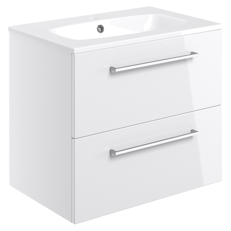 Naha 610mm(w) Wall Hung 2 Drawer Basin Unit With Basin - White Gloss