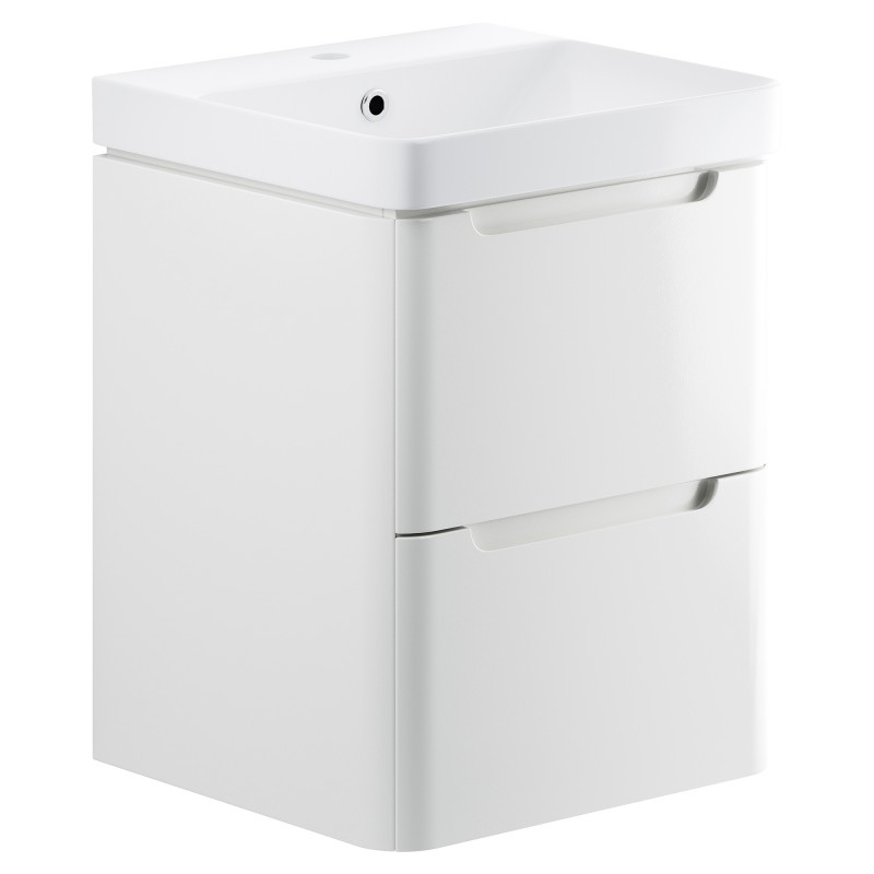 Kyoto 500mm(w) 2 Drawer Wall Hung Basin Unit - White Gloss