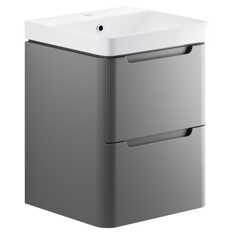 Kyoto 500mm(w) 2 Drawer Wall Hung Basin Unit - Matt Grey