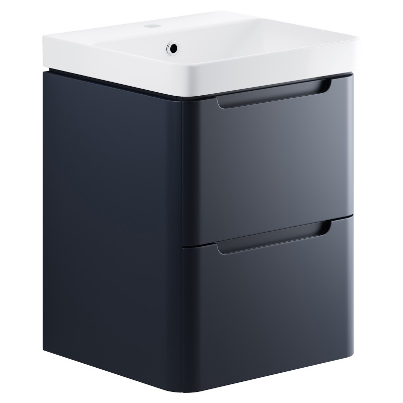 Kyoto 500mm(w) 2 Drawer Wall Hung Basin Unit - Matt Indigo