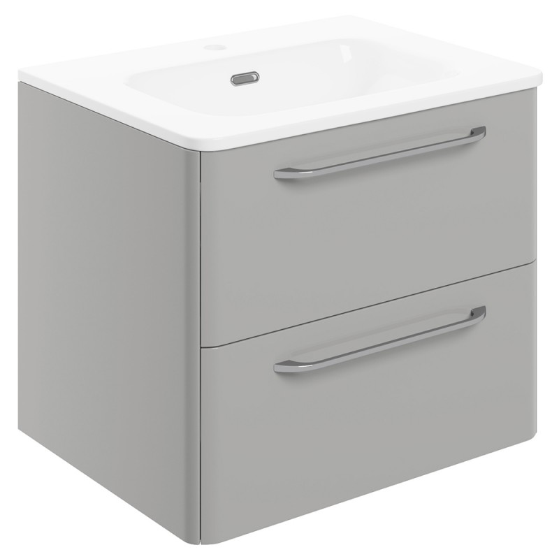 Osaka 610mm(w) 2 Drawer Wall Unit & Basin - Grey Gloss