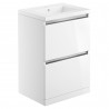 Nagano 615mm(w) 2 Drawer Floor Standing Basin Unit Inc. Basin - White Gloss