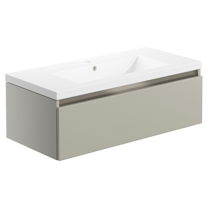 Nagano 815mm(w) 1 Drawer Wall Hung Basin Unit Inc. Basin - Latte