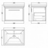 600mm Wall Hung Single Drawer Vanity with Basin - 1 Tap Hole - Technical Drawing