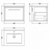 600mm Wall Hung Single Drawer Vanity with Basin - 1 Tap Hole - Technical Drawing