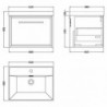 600mm Wall Hung Single Drawer Vanity with Basin - 1 Tap Hole - Technical Drawing