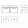 1200mm Wall Hung Single Drawer Vanity with Marble Worktop Basin - Technical Drawing