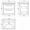 600mm Wall Hung 2-Drawer Vanity with Basin - 3 Tap Hole - Technical Drawing