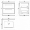 600mm Wall Hung 2-Drawer Vanity with Basin - 1 Tap Hole - Technical Drawing