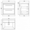 600mm Wall Hung 2-Drawer Vanity with Basin - 1 Tap Hole - Technical Drawing