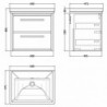 600mm Wall Hung 2-Drawer Vanity with Basin - 0 Tap Hole - Technical Drawing