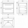 600mm Wall Hung 2-Drawer Vanity with Basin - 0 Tap Hole - Technical Drawing