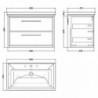 800mm Wall Hung 2-Drawer Vanity with Basin - 3 Tap Hole - Technical Drawing