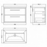 800mm Wall Hung 2-Drawer Vanity with Basin - 0 Tap Hole - Technical Drawing