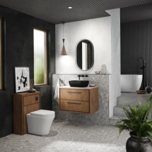 Lille 800mm Wall Hung 2 Drawer Vanity with White Marble Worktop - Graphite Grey Woodgrain