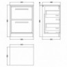 600mm Floor Standing 2-Drawer Vanity with Marble Worktop - Technical Drawing