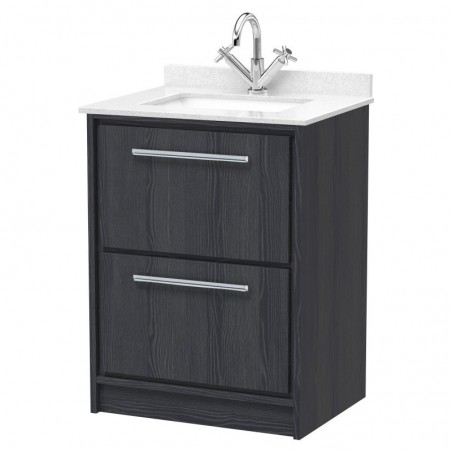 600mm Floor Standing 2-Drawer Vanity with Marble Worktop Basin