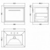 600mm Wall Hung Single Drawer Vanity with Basin - 3 Tap Hole - Technical Drawing