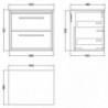 600mm Wall Hung 2-Drawer Vanity with Marble Worktop - Technical Drawing