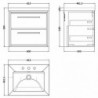 600mm Wall Hung 2-Drawer Vanity with Basin - 3 Tap Hole - Technical Drawing