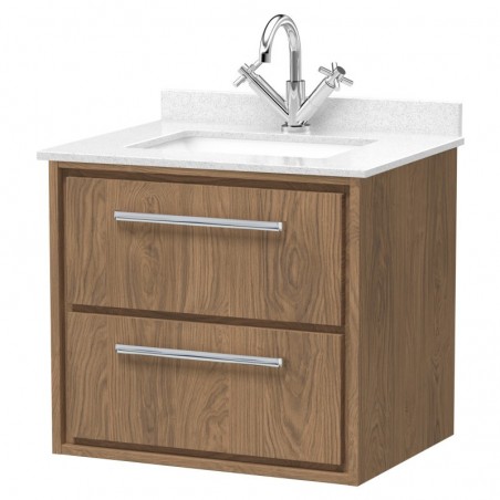 600mm Wall Hung 2-Drawer Vanity with Marble Worktop Basin