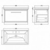 800mm Wall Hung Single Drawer Vanity with Basin - 3 Tap Hole - Technical Drawing