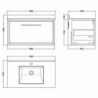 800mm Wall Hung Single Drawer Vanity with Marble Worktop Basin - Technical Drawing