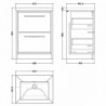 600mm Floor Standing 2-Drawer Vanity with Basin - 0 Tap Hole - Technical Drawing