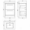 600mm Floor Standing 2-Drawer Vanity with Marble Worktop Basin - Technical Drawing