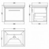 600mm Wall Hung Single Drawer Vanity with Basin - 0 Tap Hole - Technical Drawing