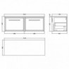 1200mm Wall Hung Single Drawer Vanity with Marble Worktop - Technical Drawing