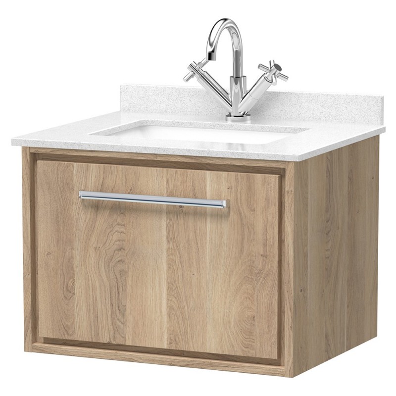 600mm Wall Hung Single Drawer Vanity with Marble Worktop Basin