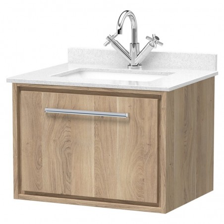 600mm Wall Hung Single Drawer Vanity with Marble Worktop Basin