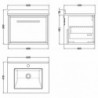 600mm Wall Hung Single Drawer Vanity with Marble Worktop Basin - Technical Drawing