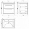 600mm Wall Hung 2-Drawer Vanity with Basin - 1 Tap Hole - Technical Drawing