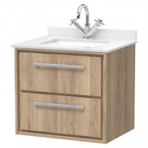 600mm Wall Hung 2-Drawer Vanity with Marble Worktop Basin