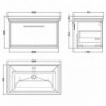 800mm Wall Hung Single Drawer Vanity with Basin - 1 Tap Hole - Technical Drawing