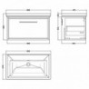 800mm Wall Hung Single Drawer Vanity with Basin - 0 Tap Hole - Technical Drawing