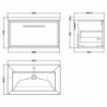 800mm Wall Hung Single Drawer Vanity with Basin - 1 Tap Hole - Technical Drawing