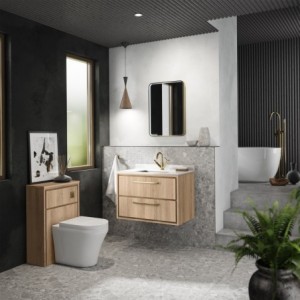 Lille 800mm Wall Hung 2 Drawer Vanity with Marble Worktop Basin - Bleached Oak