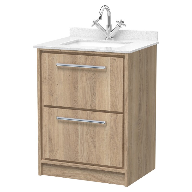 600mm Floor Standing 2-Drawer Vanity with Marble Worktop Basin